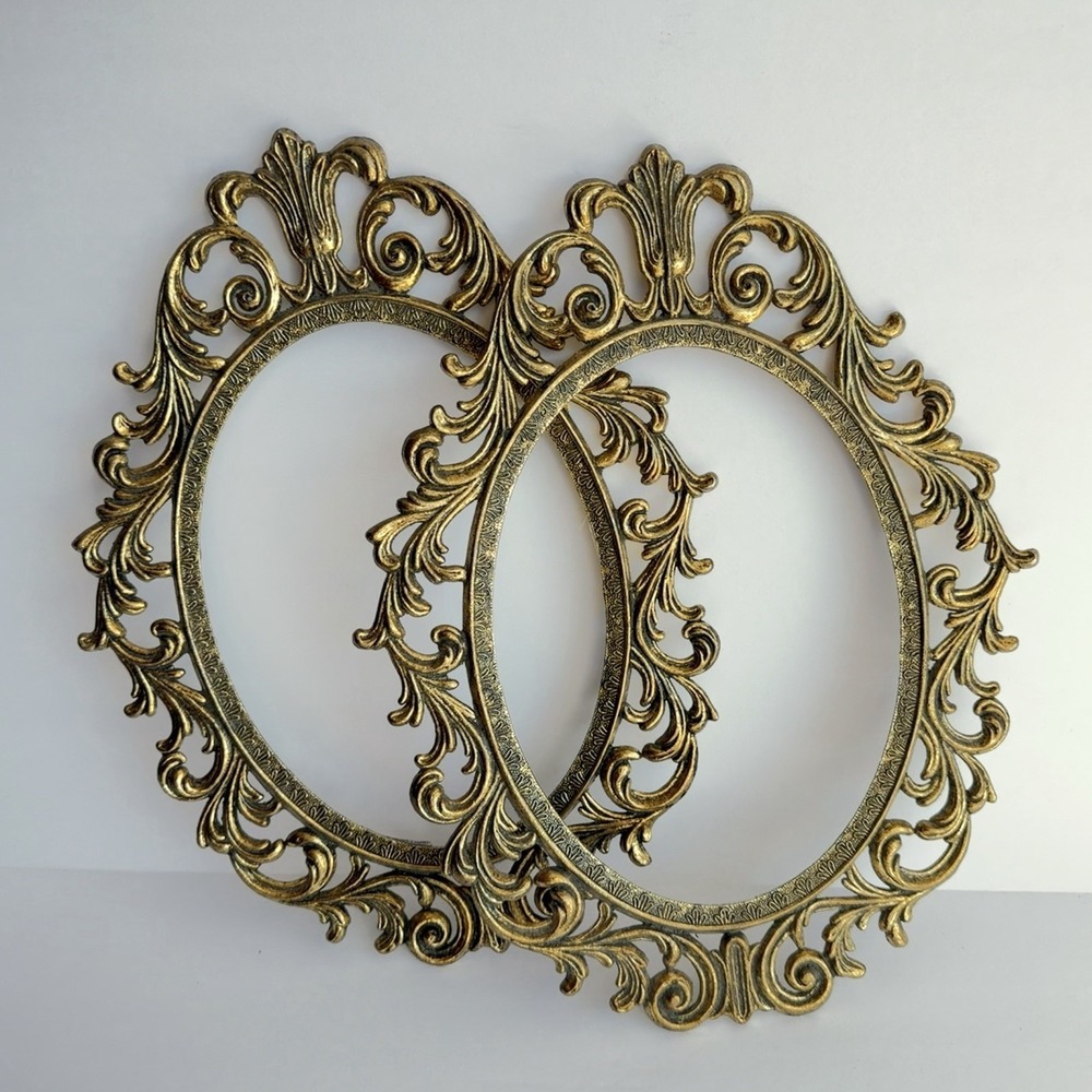 Vtg Metallic Gold Brass Picture Frames Only Wall Décor Baroque Hollywood Regency